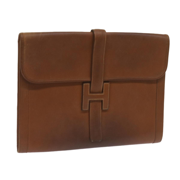 Hermes Handbags - HERMES Clutch Bag Leather Brown Auth bs12425